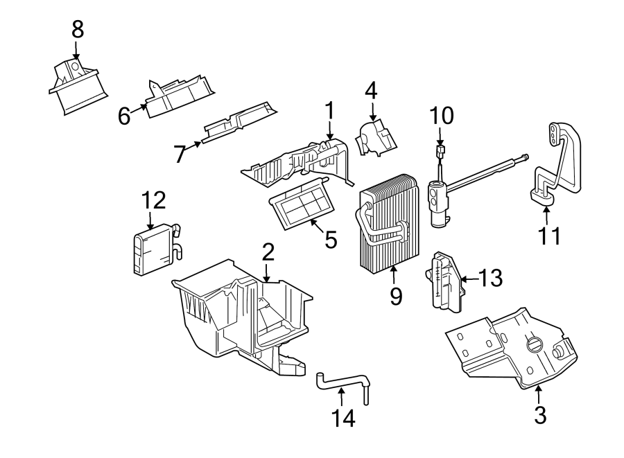 Diagram AIR CONDITIONER & HEATER. EVAPORATOR & HEATER COMPONENTS. for your 2005 Chevrolet Astro   