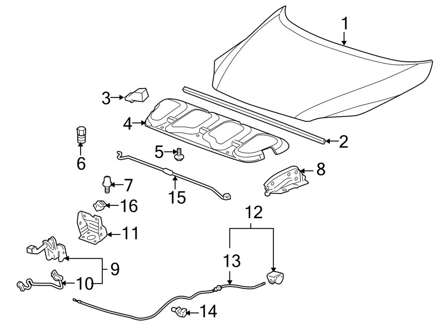 Diagram HOOD & COMPONENTS. for your 2007 GMC Sierra 1500 Classic SLT Extended Cab Pickup  