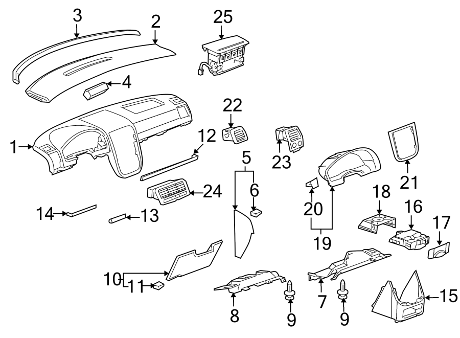 Diagram INSTRUMENT PANEL COMPONENTS. for your 2005 Chevrolet Silverado 2500 HD WT Extended Cab Pickup Fleetside  