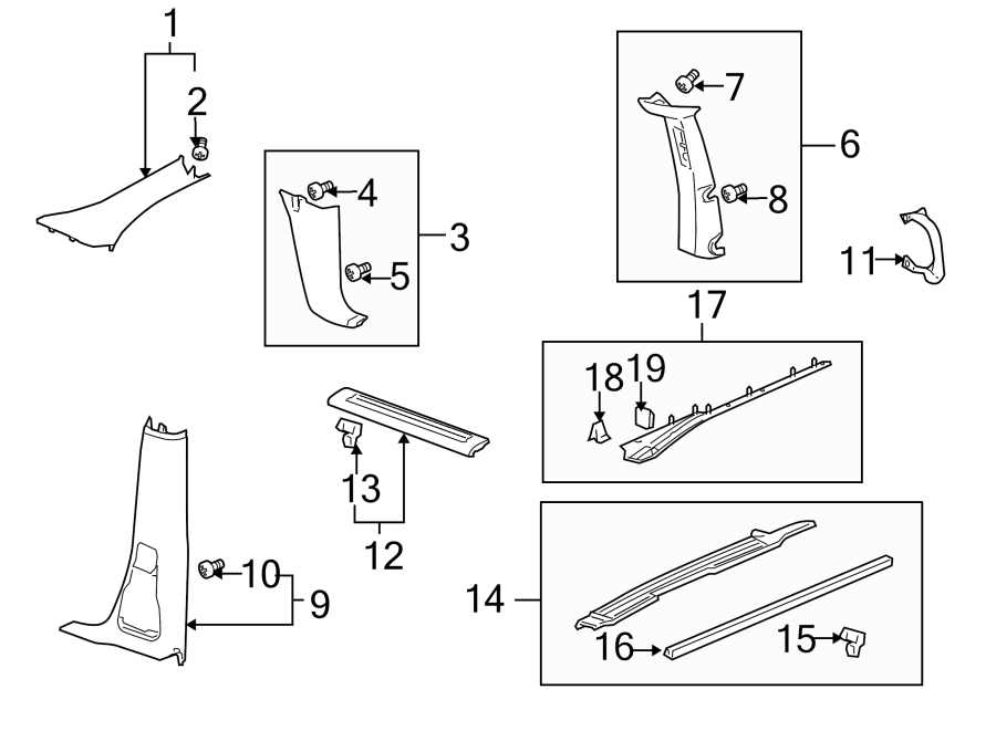 Diagram PILLARS. ROCKER & FLOOR. INTERIOR TRIM. for your 2005 Chevrolet Express 3500   