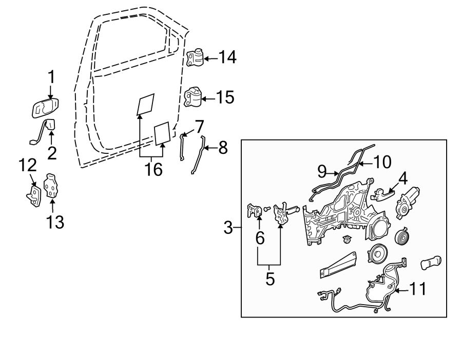 Diagram FRONT DOOR. LOCK & HARDWARE. for your 2001 Pontiac Aztek   