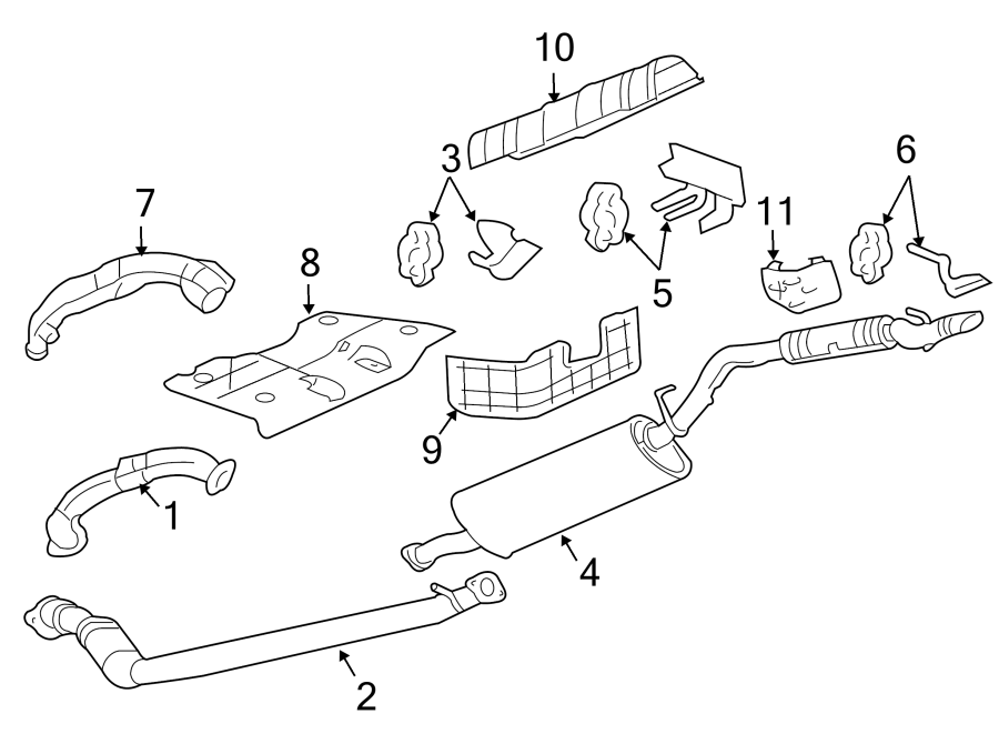 Diagram EXHAUST SYSTEM. EXHAUST COMPONENTS. for your 1992 Chevrolet K3500  Scottsdale Extended Cab Pickup Fleetside 6.5L V8 DIESEL A/T 