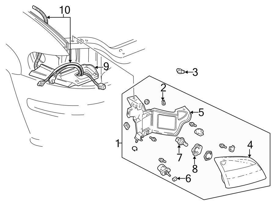 Diagram FRONT LAMPS. HEADLAMP COMPONENTS. for your 2006 GMC Sierra 2500 HD 6.0L Vortec V8 M/T 4WD SLE Standard Cab Pickup 