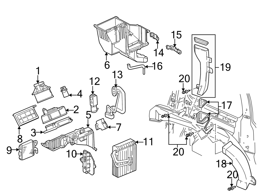 15AIR CONDITIONER & HEATER. EVAPORATOR & HEATER COMPONENTS.https://images.simplepart.com/images/parts/motor/fullsize/FN97073.png