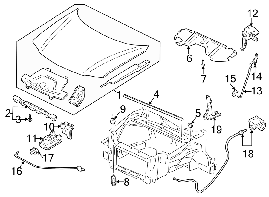 Diagram HOOD & GRILLE. HOOD & COMPONENTS. for your 2007 Chevrolet Trailblazer   