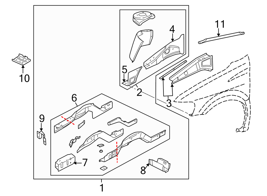 1Fender. Structural components & rails.https://images.simplepart.com/images/parts/motor/fullsize/FN97090.png