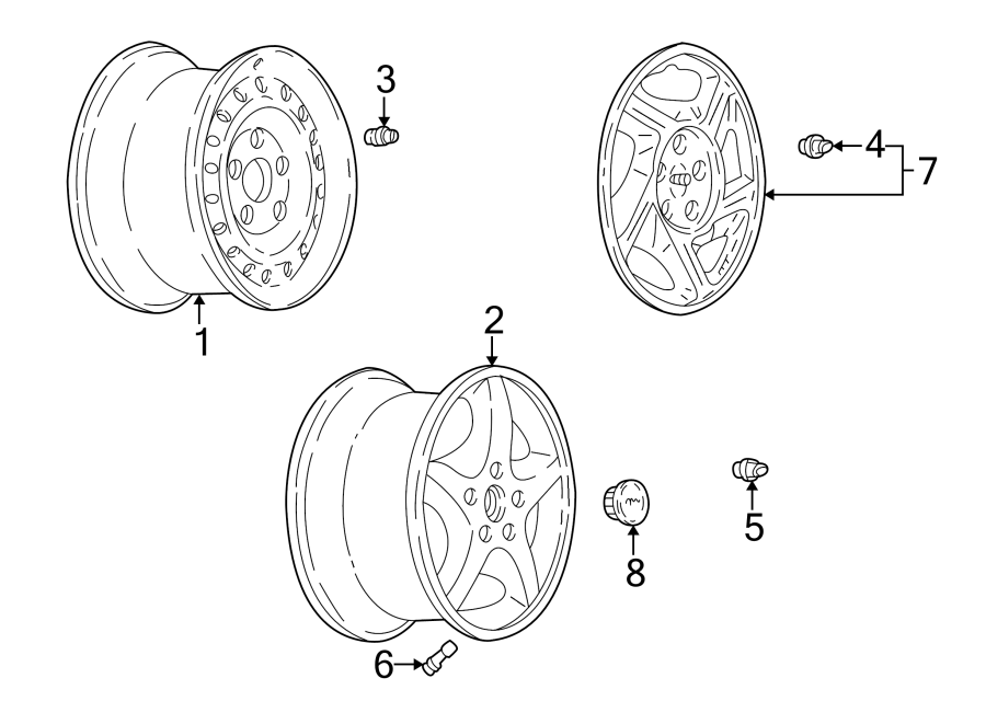 Diagram WHEELS. COVERS & TRIM. for your 2003 Chevrolet Trailblazer   