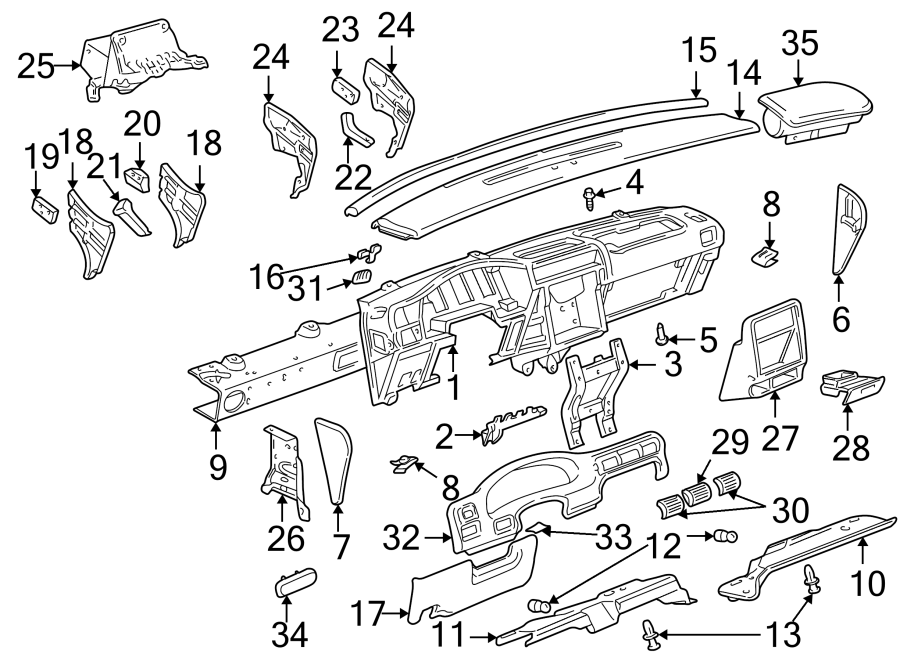 Diagram INSTRUMENT PANEL. for your 2005 Chevrolet Silverado 2500 HD WT Extended Cab Pickup Fleetside  