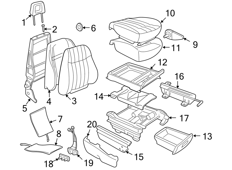 Diagram SEATS & TRACKS. FRONT SEAT COMPONENTS. for your 2005 Chevrolet Express 1500   