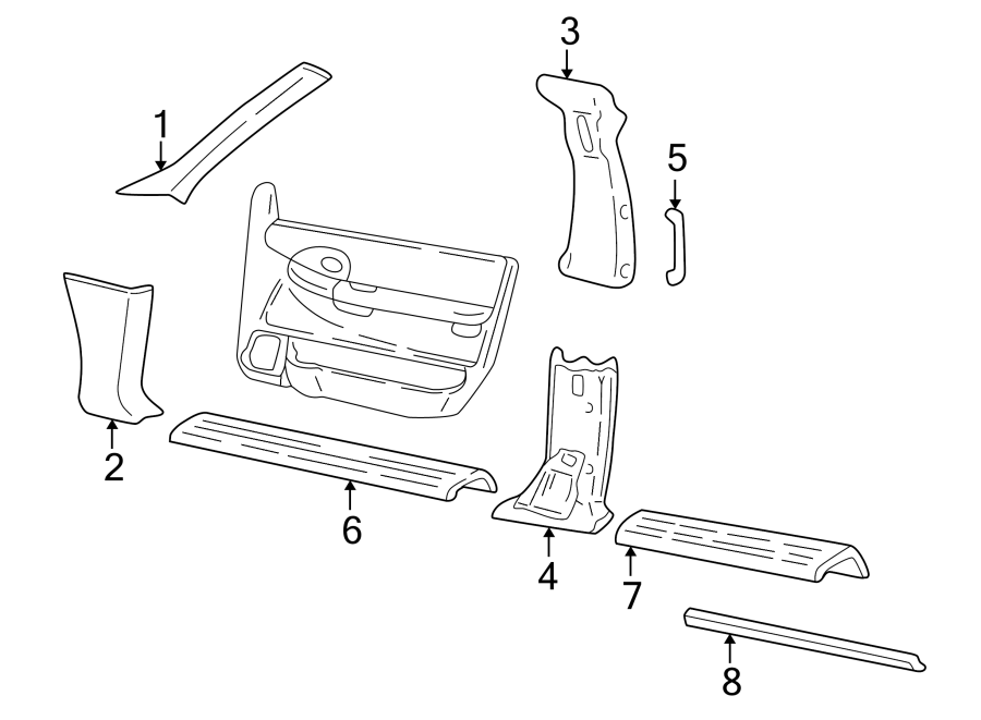 Diagram PILLARS. ROCKER & FLOOR. INTERIOR TRIM. for your 2005 Chevrolet Corvette   