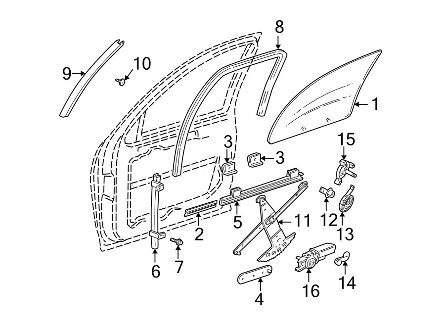 Diagram Front door. Glass & hardware. for your 2022 Buick Enclave    