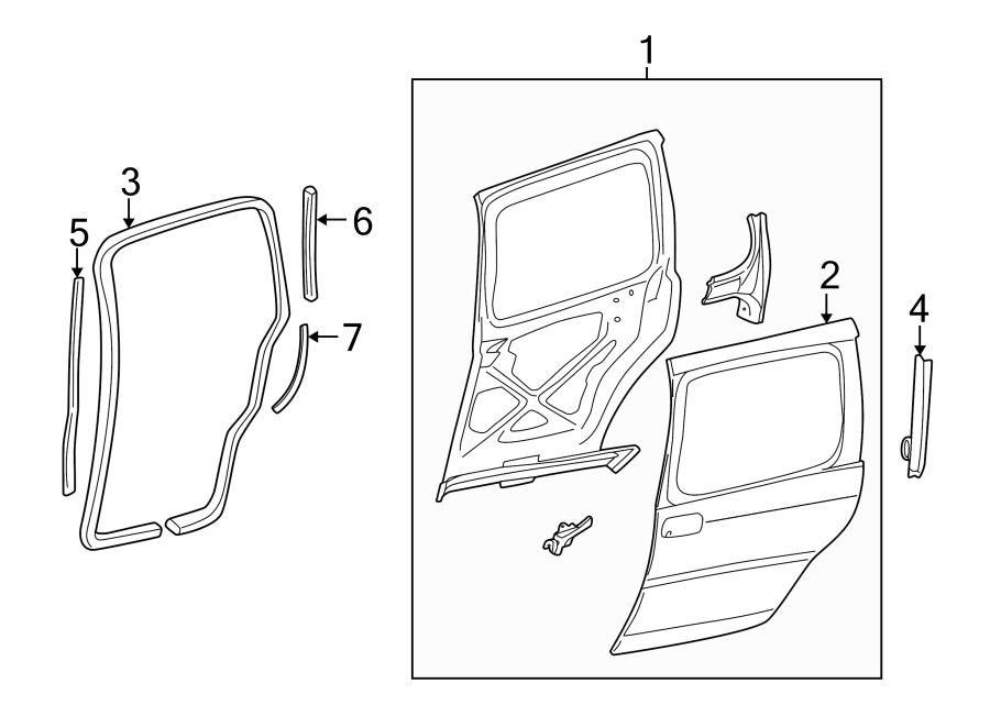 Diagram SIDE LOADING DOOR. DOOR & COMPONENTS. for your 2005 Chevrolet Cavalier   