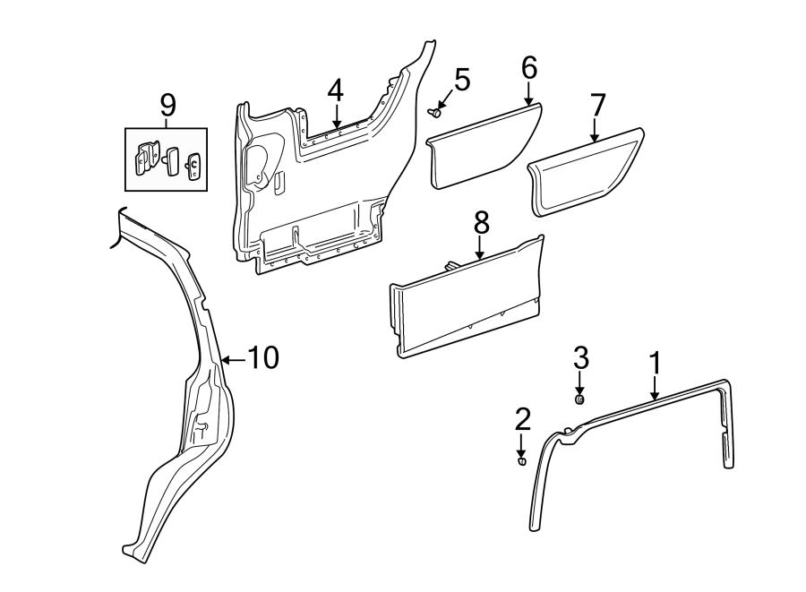 9SIDE LOADING DOOR. INTERIOR TRIM.https://images.simplepart.com/images/parts/motor/fullsize/FN97365.png