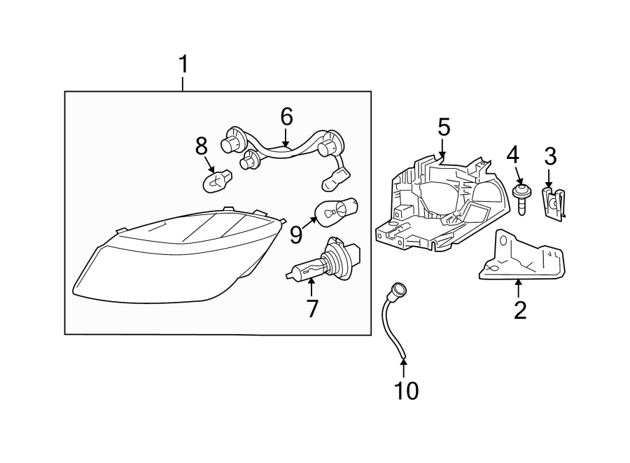 Diagram FRONT LAMPS. HEADLAMP COMPONENTS. for your 2003 GMC Sierra 2500 HD 6.0L Vortec V8 M/T RWD SLT Extended Cab Pickup 