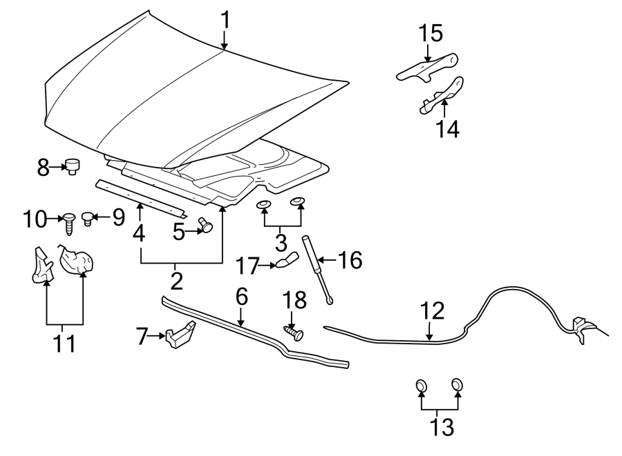 Diagram HOOD & COMPONENTS. for your 2007 GMC Sierra 1500 Classic SL Standard Cab Pickup 5.3L Vortec V8 FLEX M/T 4WD 