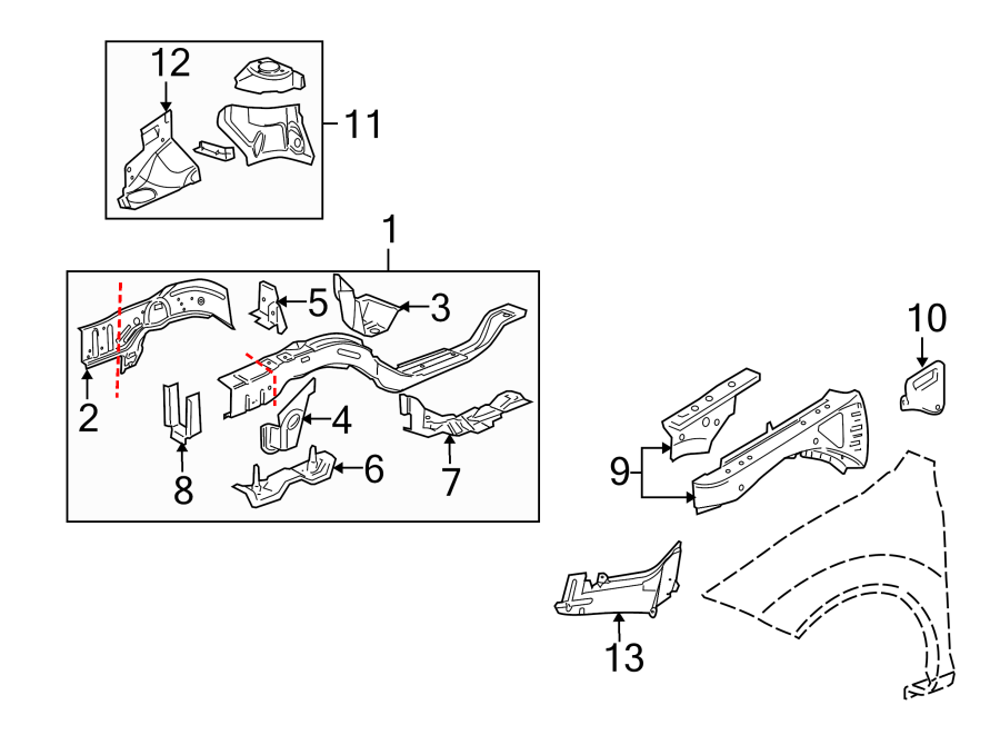 Diagram FENDER. STRUCTURAL COMPONENTS & RAILS. for your 2012 GMC Sierra 2500 HD 6.6L Duramax V8 DIESEL A/T RWD WT Standard Cab Pickup Fleetside 