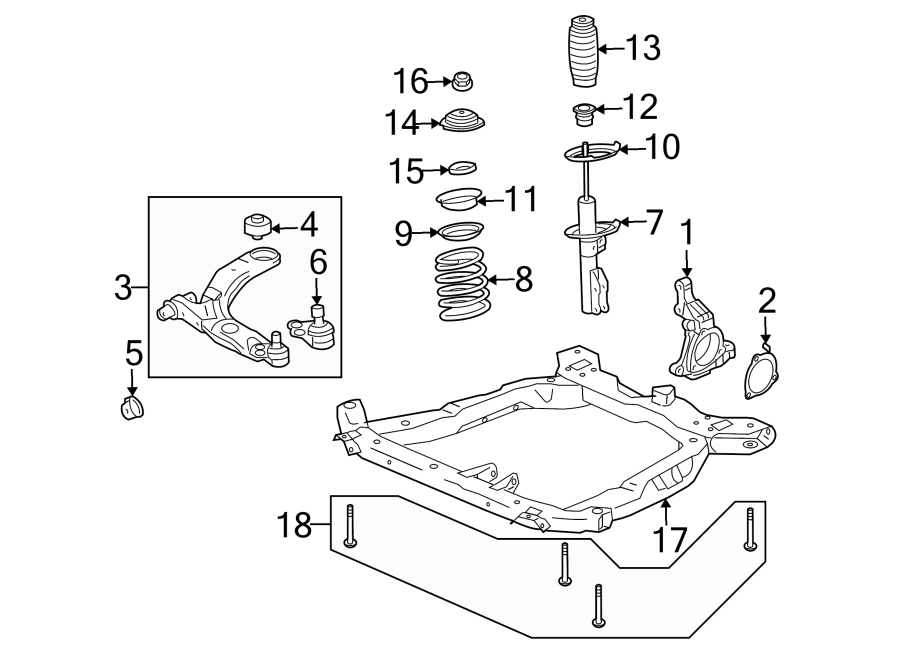 Diagram FRONT SUSPENSION. SUSPENSION COMPONENTS. for your 2018 GMC Sierra 2500 HD 6.6L Duramax V8 DIESEL A/T RWD Base Standard Cab Pickup Fleetside 