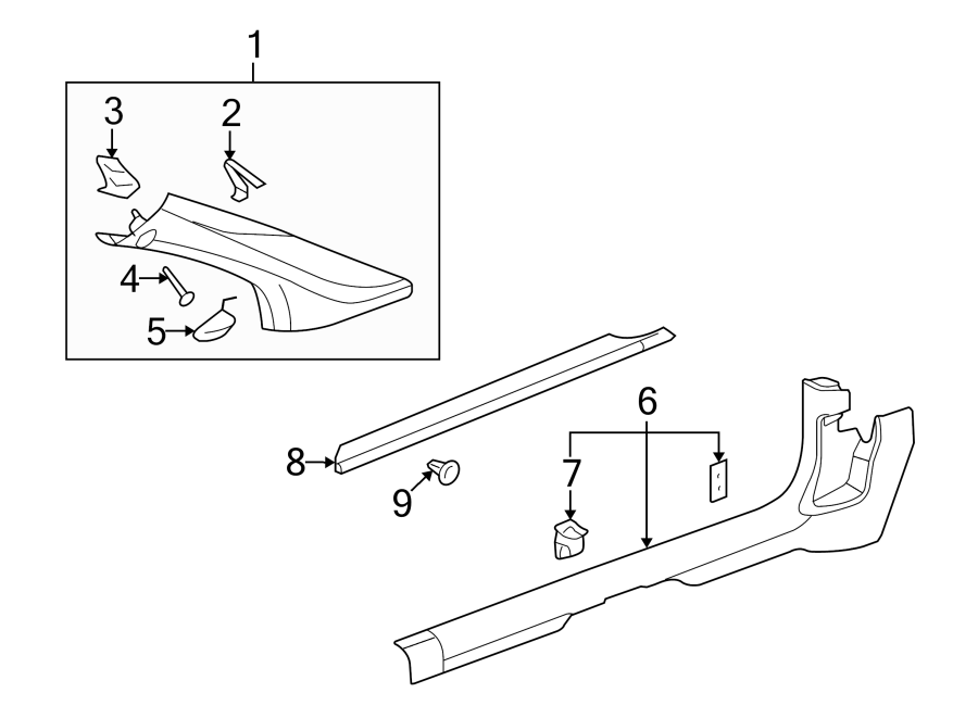 Diagram PILLARS. ROCKER & FLOOR. INTERIOR TRIM. for your 2007 Chevrolet Aveo5   