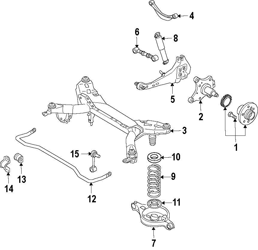 REAR SUSPENSION. LOWER CONTROL ARM. STABILIZER BAR. SUSPENSION COMPONENTS. UPPER CONTROL ARM. Diagram