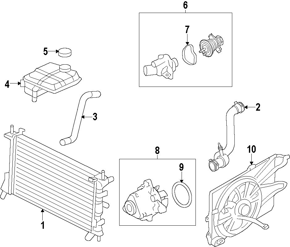 Diagram COOLING SYSTEM. COOLING FAN. RADIATOR. WATER PUMP. for your Ford Focus  