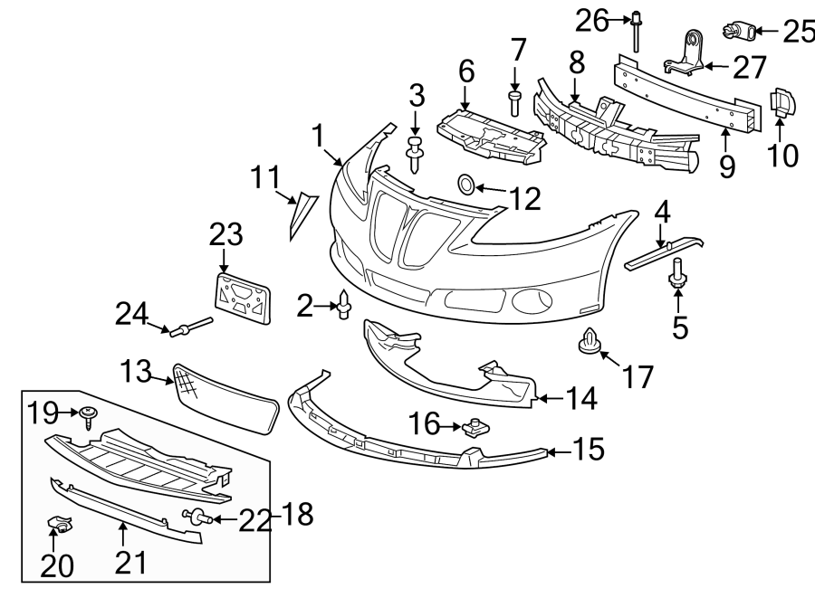 Diagram Front bumper. Bumper & components. for your 2020 Chevrolet Spark 1.4L Ecotec M/T LT Hatchback 