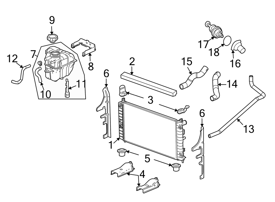 Diagram RADIATOR & COMPONENTS. for your 2008 GMC Acadia   