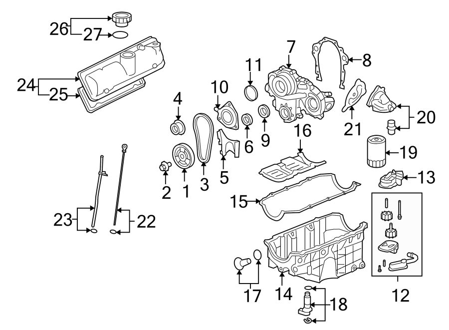 Diagram ENGINE / TRANSAXLE. ENGINE PARTS. for your 2013 Chevrolet Suburban 2500   