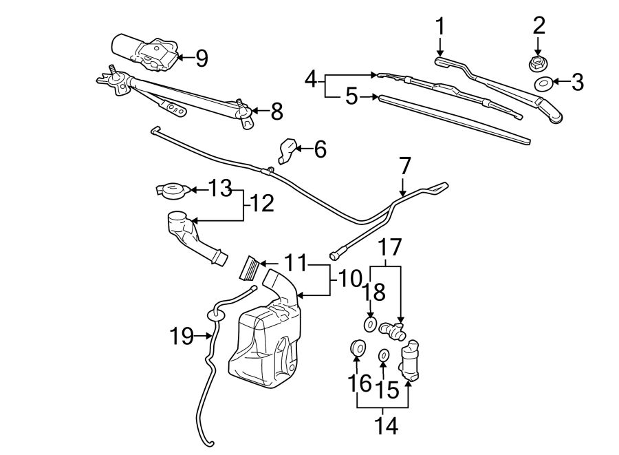 Diagram WINDSHIELD. WIPER & WASHER COMPONENTS. for your Chevrolet Bolt EV  