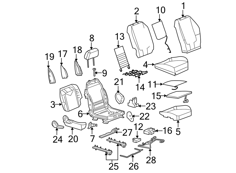 Diagram SEATS & TRACKS. FRONT SEAT COMPONENTS. for your 2005 Chevrolet Express 1500   