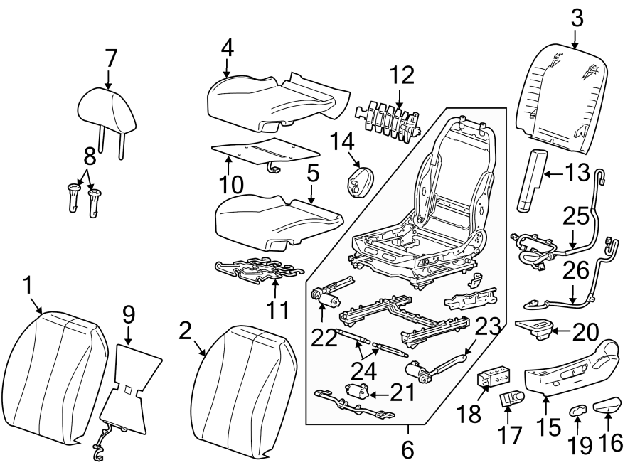 Diagram SEATS & TRACKS. FRONT SEAT COMPONENTS. for your 2005 Chevrolet Express 1500   