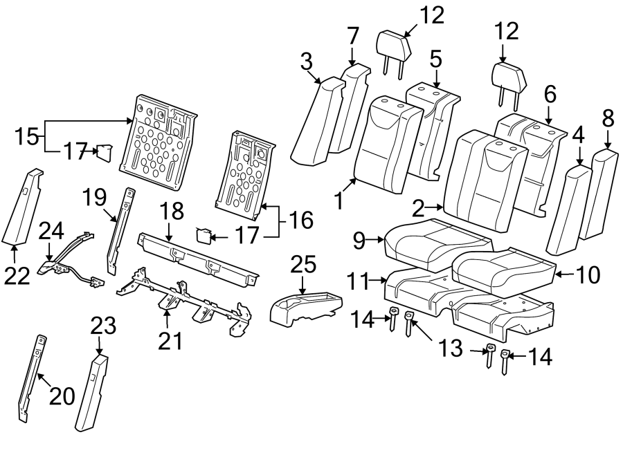 Diagram SEATS & TRACKS. REAR SEAT COMPONENTS. for your 2005 Chevrolet Express 1500   