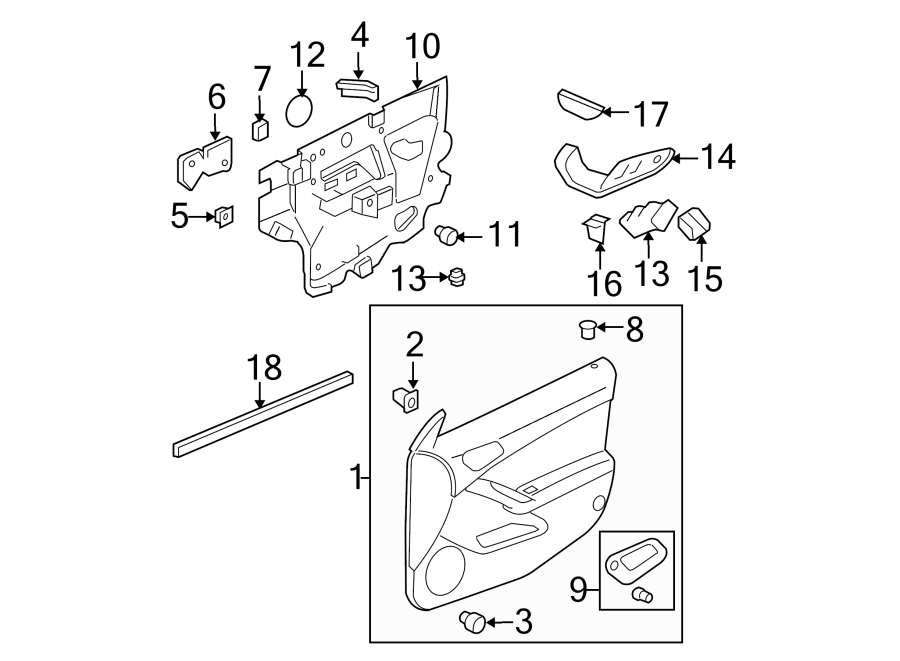 Diagram FRONT DOOR. INTERIOR TRIM. for your 2018 Cadillac ATS Base Coupe 2.0L Ecotec M/T RWD 