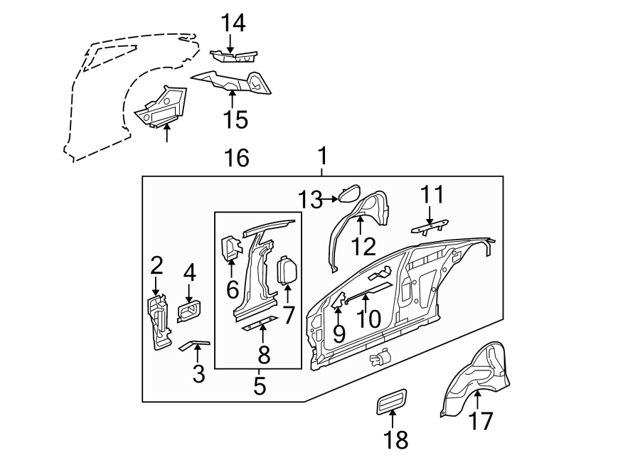 Diagram QUARTER PANEL. INNER STRUCTURE. for your 2005 Chevrolet Trailblazer EXT   