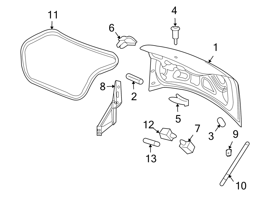 Diagram TRUNK LID. LID & COMPONENTS. for your 2005 Chevrolet Silverado 1500 Z71 Off-Road Crew Cab Pickup Fleetside 4.8L Vortec V8 A/T 4WD 