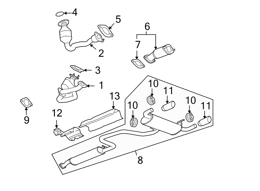 Diagram EXHAUST SYSTEM. EXHAUST COMPONENTS. for your 1992 Chevrolet K3500  Scottsdale Extended Cab Pickup Fleetside 6.5L V8 DIESEL A/T 