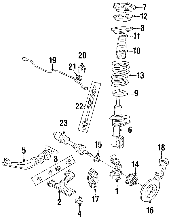 Diagram FRONT SUSPENSION. AXLE SHAFT. BRAKE COMPONENTS. STABILIZER BAR & COMPONENTS. SUSPENSION COMPONENTS. for your 2024 Chevrolet Camaro   