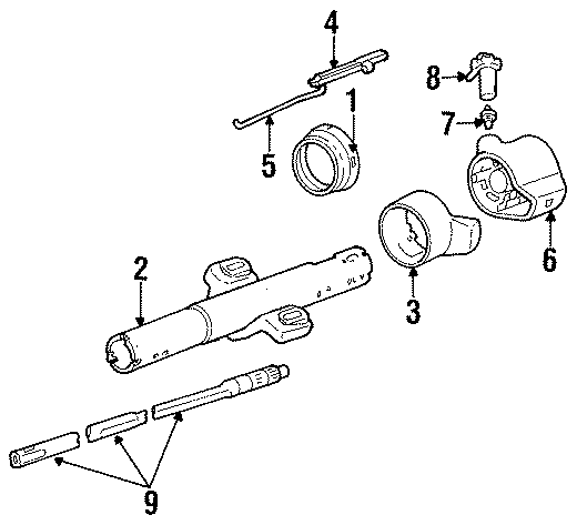 Diagram STEERING COLUMN. HOUSING & COMPONENTS. SHAFT & INTERNAL COMPONENTS. SHROUD. SWITCHES & LEVERS. for your 2005 Chevrolet Impala   