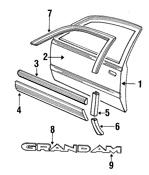 Diagram FRONT DOOR. DOOR & COMPONENTS. EXTERIOR TRIM. for your Oldsmobile Cutlass Calais  