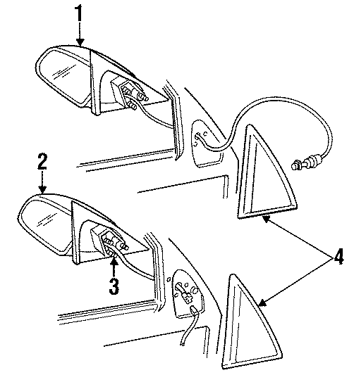Diagram OUTSIDE MIRRORS. for your 1994 Pontiac Grand Am GT Coupe 3.1L Chevrolet V6 A/T 