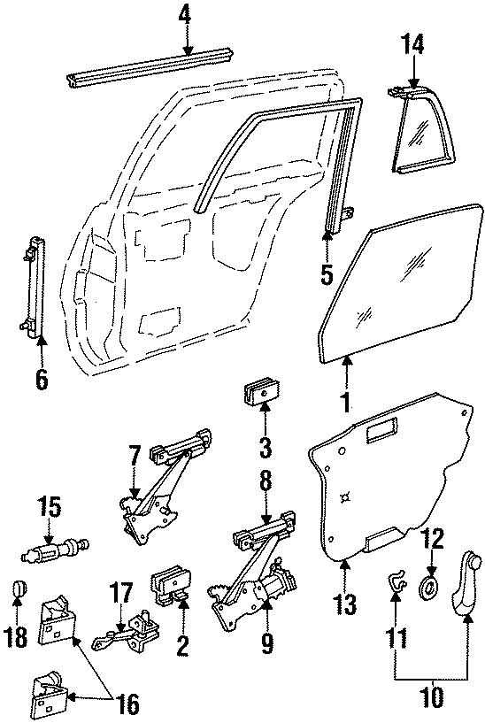 Diagram REAR DOOR. GLASS & HARDWARE. for your 2014 Chevrolet Spark 1.2L Ecotec M/T LS Hatchback 