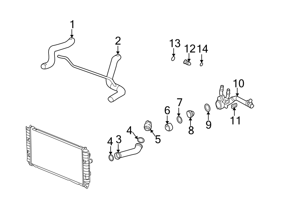 Diagram RADIATOR HOSES. for your 1995 Chevrolet K2500  Base Standard Cab Pickup Fleetside 4.3L Chevrolet V6 A/T 