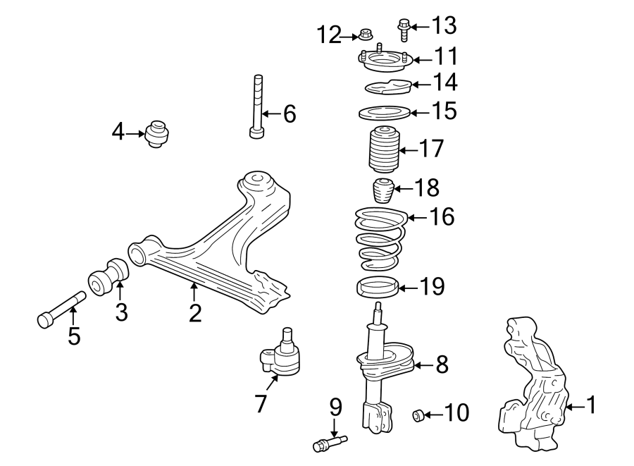 Diagram FRONT SUSPENSION. SUSPENSION COMPONENTS. for your 2019 GMC Sierra 2500 HD 6.6L Duramax V8 DIESEL A/T RWD Base Extended Cab Pickup Fleetside 