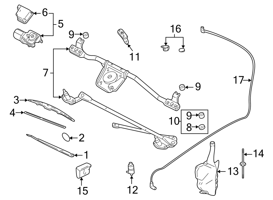 Diagram WINDSHIELD. WIPER & WASHER COMPONENTS. for your 2005 Chevrolet Silverado 2500 HD WT Extended Cab Pickup Fleetside  