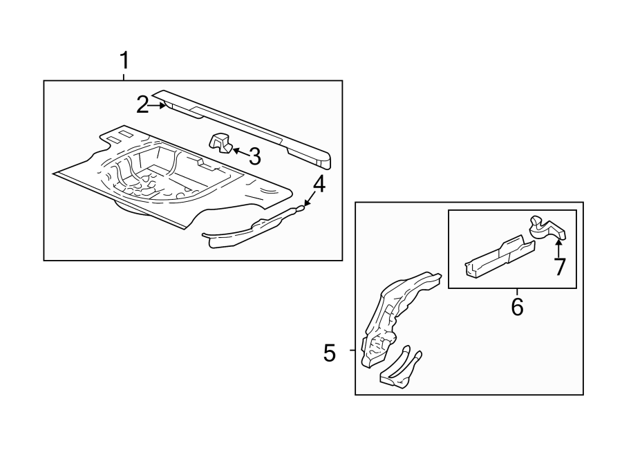 Diagram REAR BODY & FLOOR. FLOOR & RAILS. for your 2019 Chevrolet Camaro  LT Coupe 