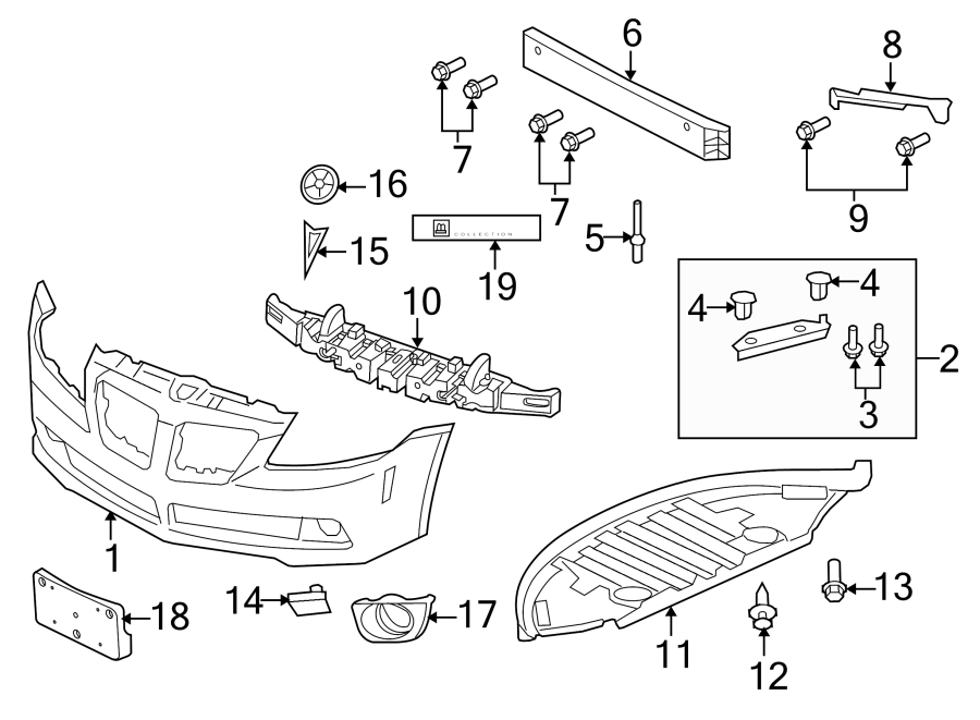 Diagram FRONT BUMPER & GRILLE. BUMPER & COMPONENTS. for your 2019 Chevrolet Spark   