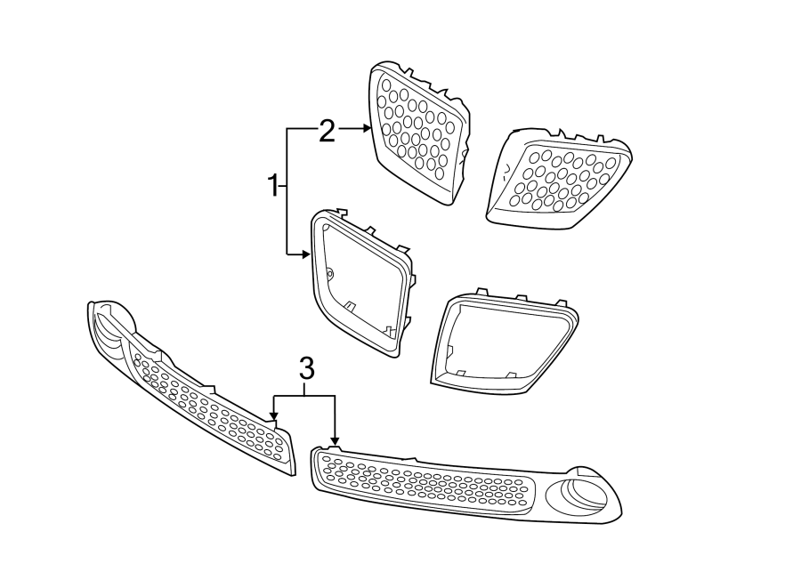 3FRONT BUMPER & GRILLE. GRILLE & COMPONENTS.https://images.simplepart.com/images/parts/motor/fullsize/FR08010.png