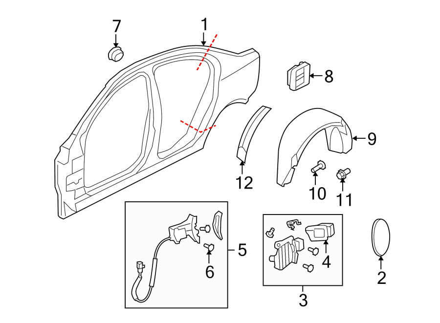 Diagram QUARTER PANEL & COMPONENTS. for your 2019 Chevrolet Spark   