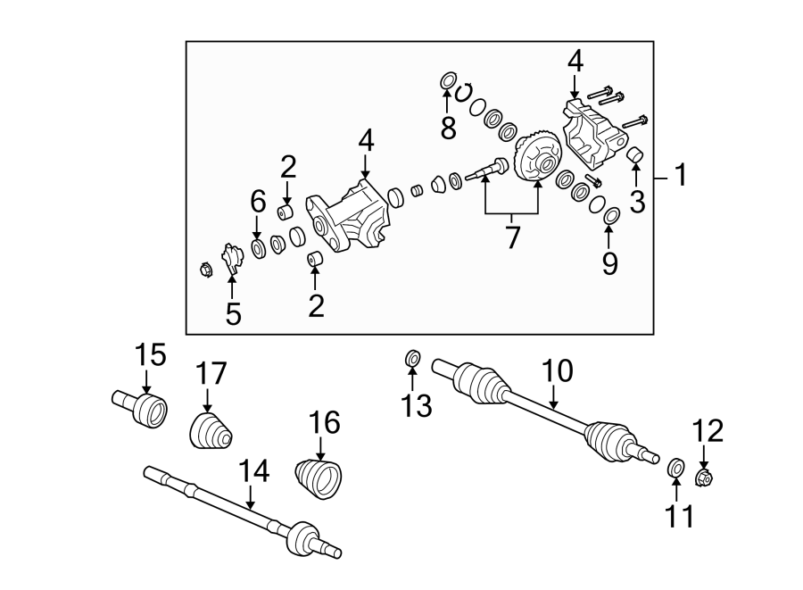 Diagram REAR SUSPENSION. AXLE & DIFFERENTIAL. for your 2013 GMC Terrain SLT Sport Utility 3.6L V6 FLEX A/T FWD 