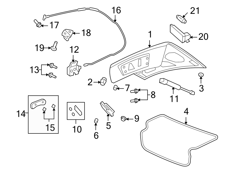 Diagram TRUNK LID. LID & COMPONENTS. for your 2018 GMC Sierra 2500 HD 6.0L Vortec V8 A/T RWD SLE Extended Cab Pickup Fleetside 