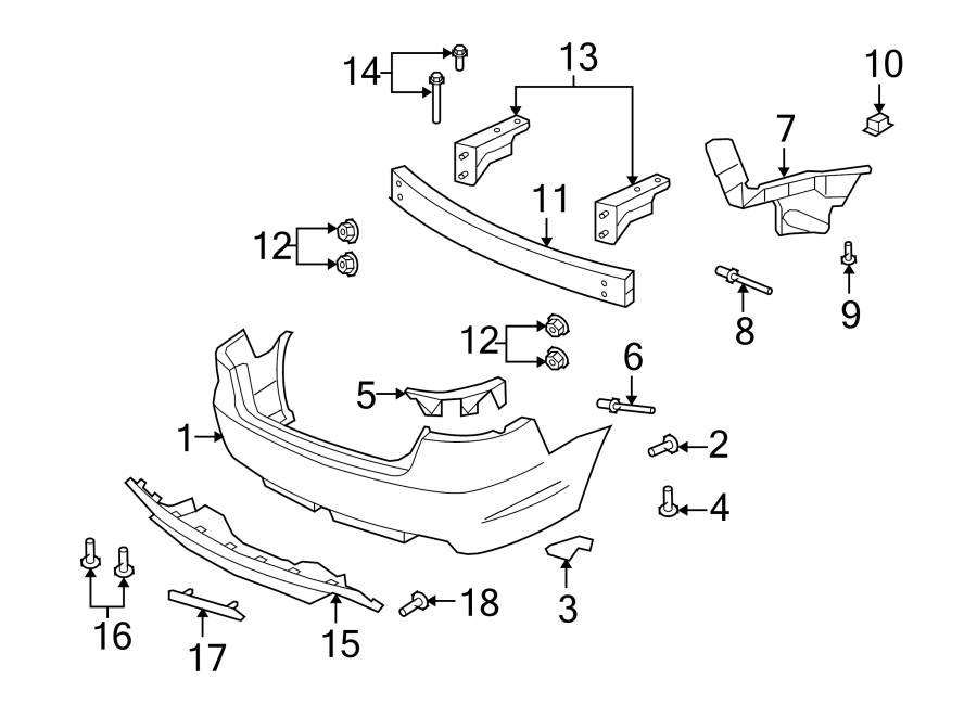 Diagram REAR BUMPER. BUMPER & COMPONENTS. for your 2018 Buick Regal TourX Essence Wagon  